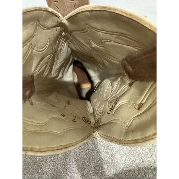 Vintage Dingo Acme Leather Cowboy Boots Women’s Sz US 7 Made In USA Western Tan - Picture 10 of 13